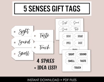 5 Senses Gift Tags - Gift Idea List - Printable Gift Tags - PDF Files