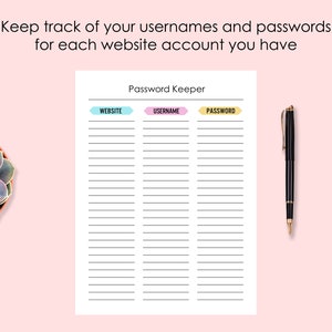 Password Tracker Sheet Password Log Website Account Sheet PDF Printable image 3