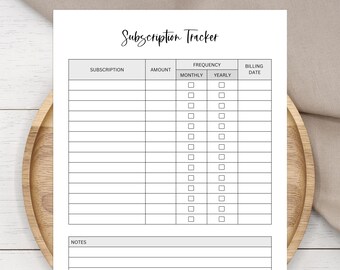 Subscription Tracker | Bill Tracker | Recurring Payments Log | Digital Download | Letter Size PDF