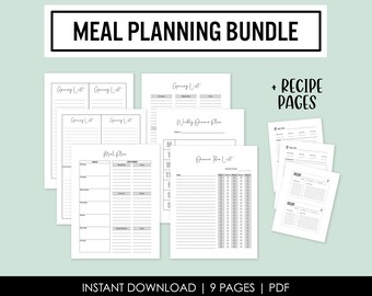 Meal Planning Bundle - Grocery Lists - Weekly Dinner Plan - Meal Planners - Digital Download - PDF