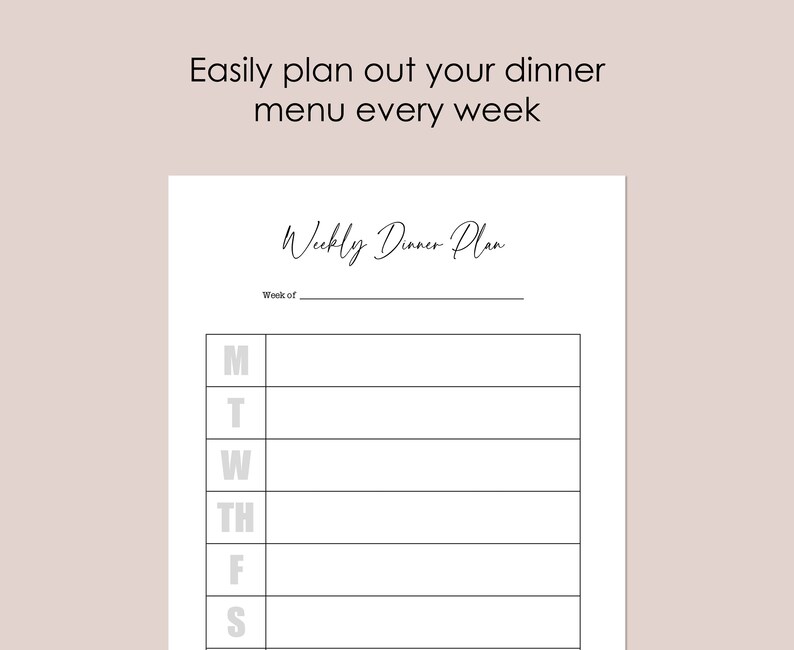 Weekly Meal Plan Dinner Menu Printable Planner Instant Download PDF ...