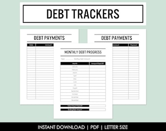 Debt Tracker Worksheets, Debt Payoff Printable, Debt Planner, Debt Payment Log, Budget Sheets