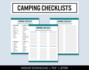 Camping Checklists - Packing List - Travel Checklist - PDF Pages - Print at Home