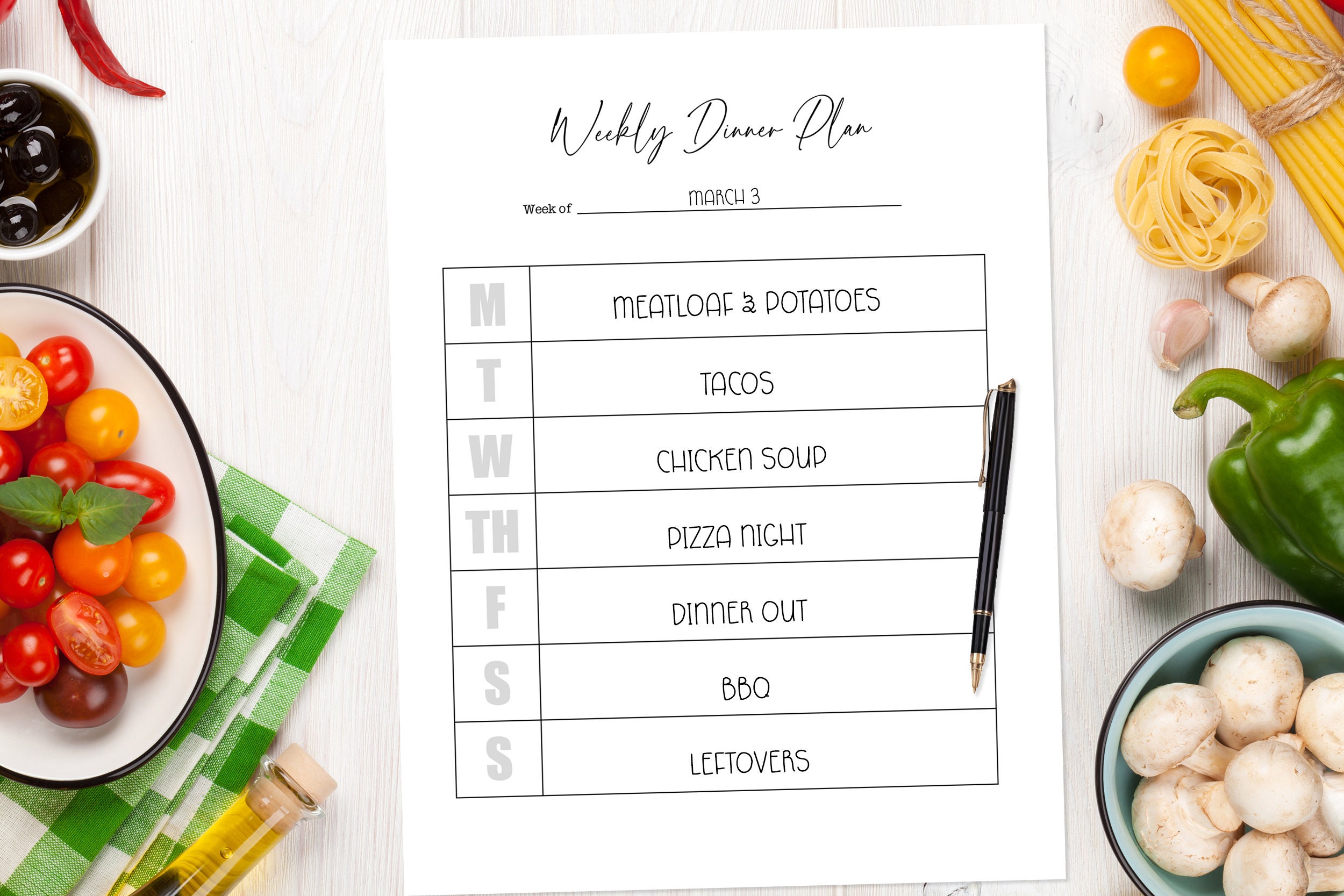 Weekly Meal Plan - Dinner Menu - Printable Planner - Instant Download ...