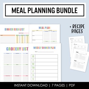 Meal Planner & Recipe Page Bundle, Dinner Planning, Weekly Meals, PDF, Instant Download