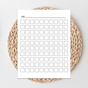 May include: A printable 100 square grid sheet, perfect for habit tracking, goal setting, or other organizational purposes.