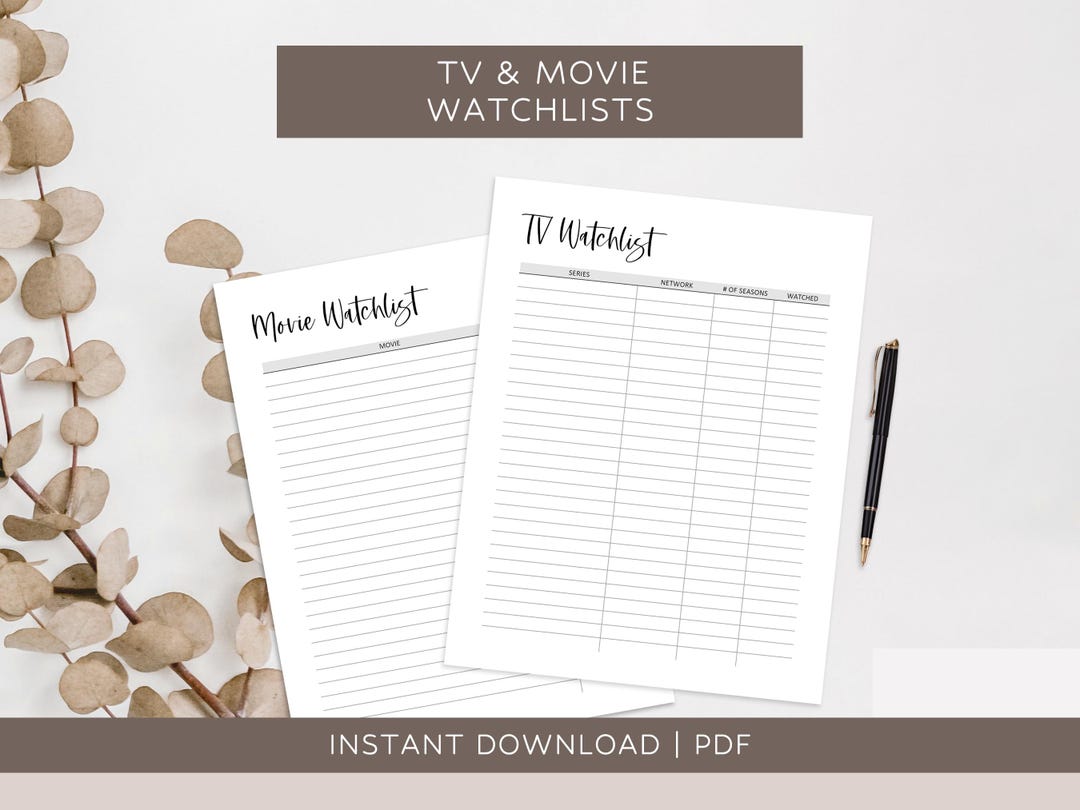 Movie & TV Show Watchlist Printable: Movie Bucket List Tracker (PDF) - Etsy