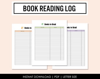 Book Reading Log - Book Tracker - Book Reading Planner - Digital PDF - Print at Home