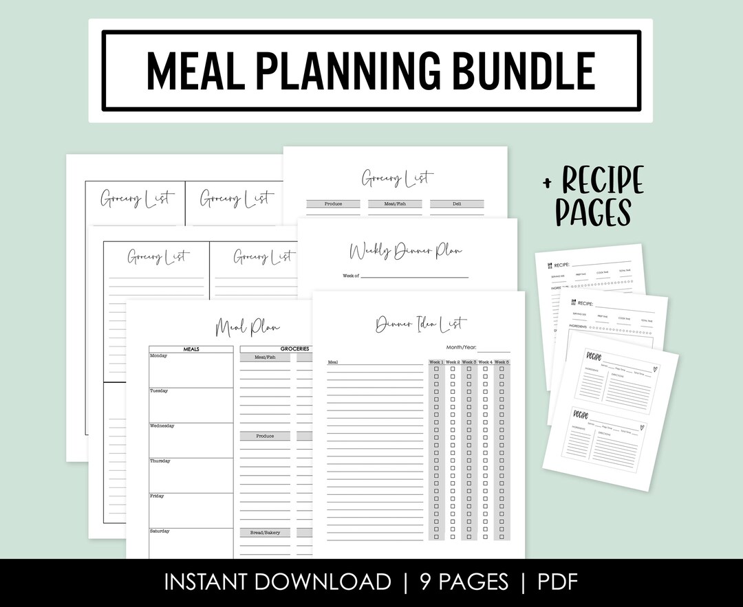 Meal Planning Bundle - Grocery Lists - Weekly Dinner Plan - Meal ...