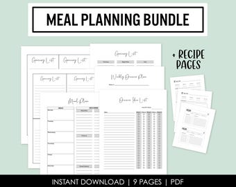 Meal Planning Bundle - Grocery Lists - Weekly Dinner Plan - Meal Planners - Digital Download - PDF