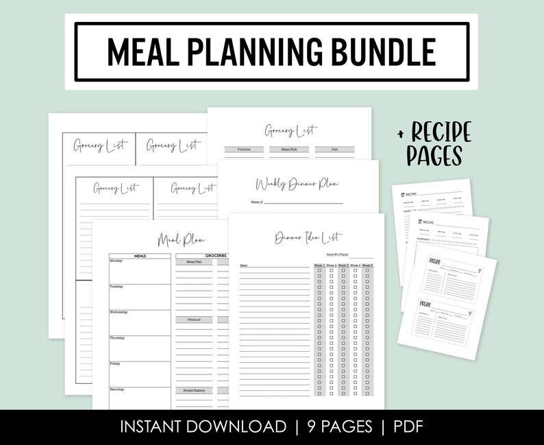Meal Planning Bundle - Grocery Lists - Weekly Dinner Plan - Meal ...