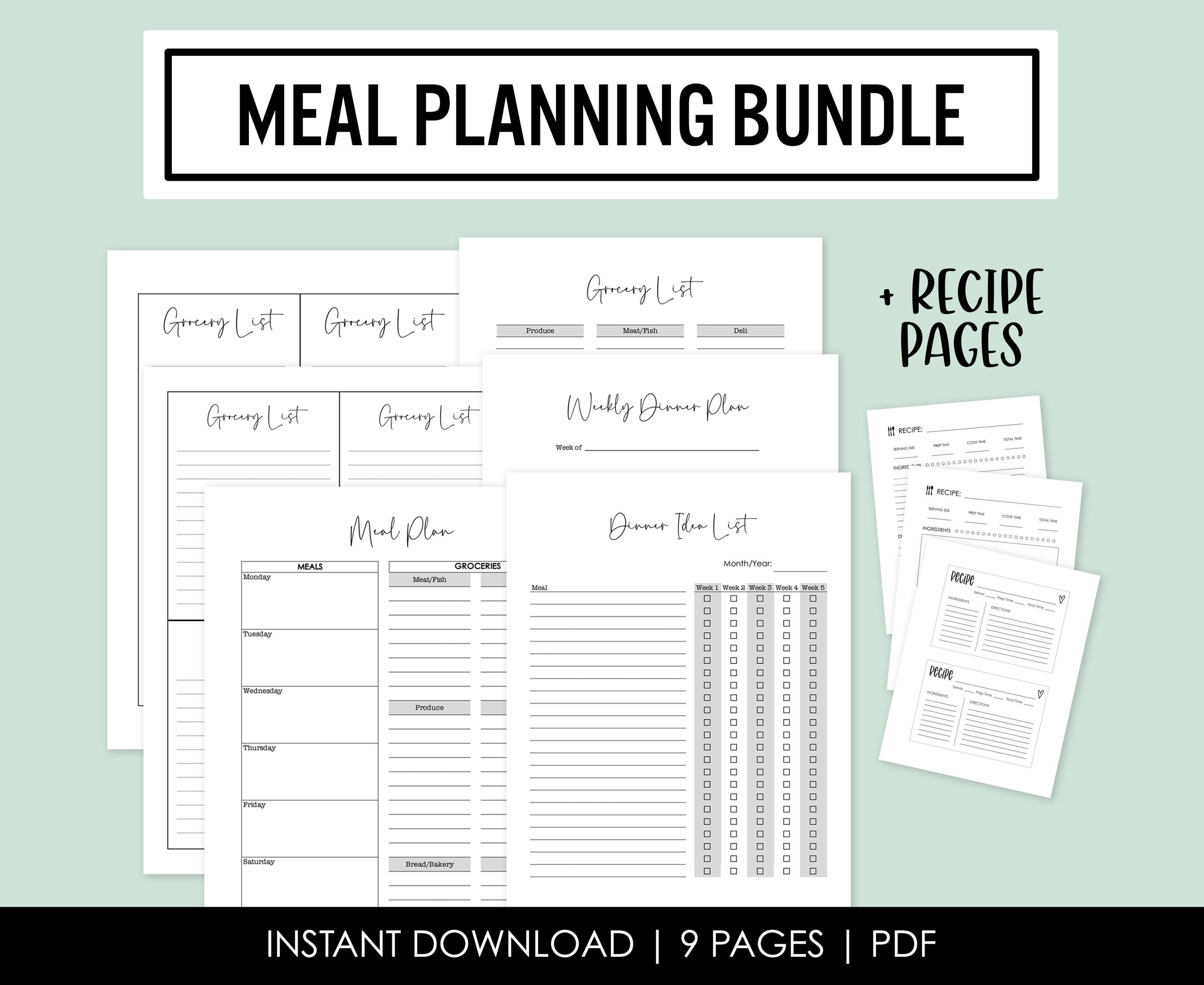 Meal Planning Bundle - Grocery Lists - Weekly Dinner Plan - Meal ...