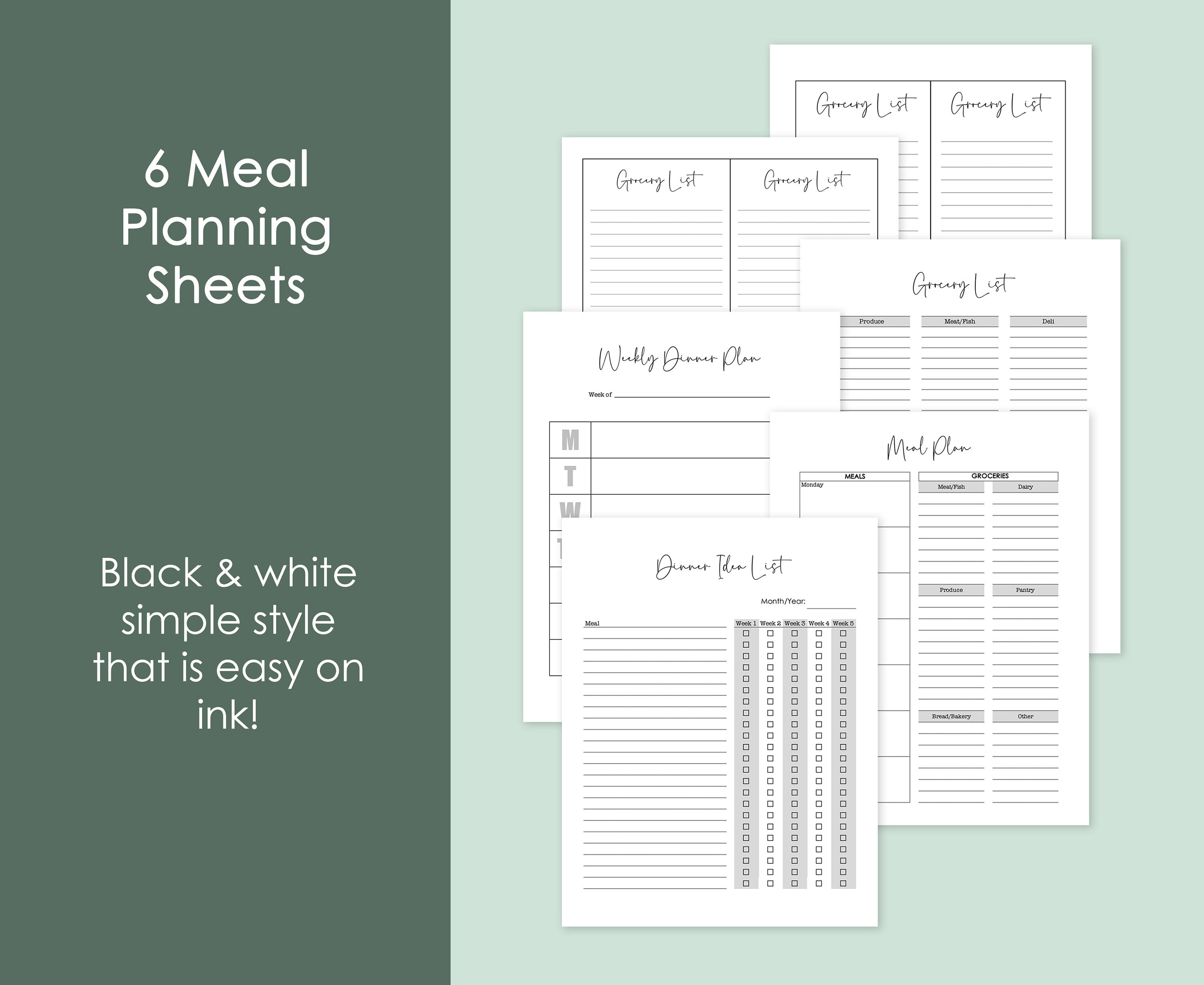 Meal Planning Bundle - Grocery Lists - Weekly Dinner Plan - Meal ...