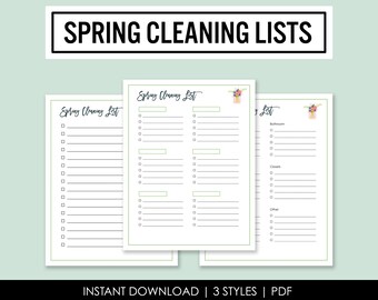 Spring Cleaning Checklists - Cleaning Planner - Declutter Plan - Digital PDF Files - Print at Home