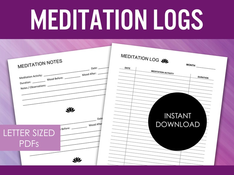 Meditation Worksheets 2 Page PDF Files Print at Home - Etsy