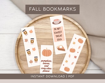 Cozy Fall Bookmarks Set: Autumn Leaves & Pumpkins (Digital Download)