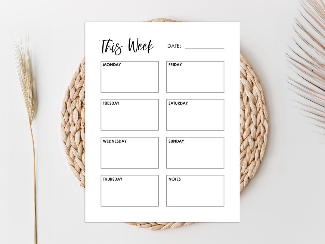 Minimalist Weekly Planner Printable – Fillable PDF Schedule, Digital ...