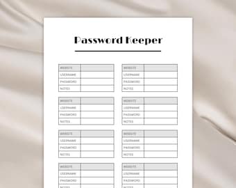 Printable Password Keeper: Home & Office Password Log (PDF Download)