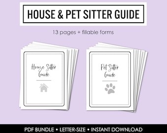 House and Pet Sitter Guide Bundle, Home and Animal Care Forms (PDF, Instant Download)