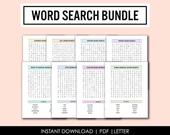 Word Search Bundle - Word Games - Word Puzzles - 16 PDF Files - Digital Download - Answer Keys Included