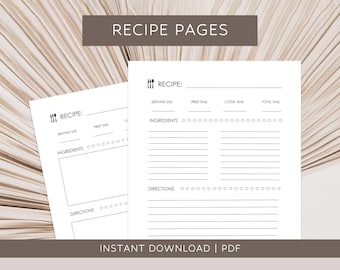 Rezeptseite zum Ausdrucken - Ausfüllbare PDF-Vorlagen (Digitaler Download)