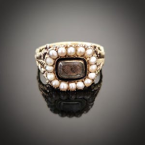 Georgian Enamel and Pearl Mourning Ring in 12K Gold