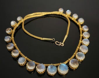 SOLD! Fine Victorian 21-Stone Moonstone Collar Necklace in 15ct Gold