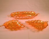 Vintage Candy Nut Relish Trays, Marigold Carnival Glass, Leaf Shaped Nesting Trays,Holiday Serving Dish,Table Decor.