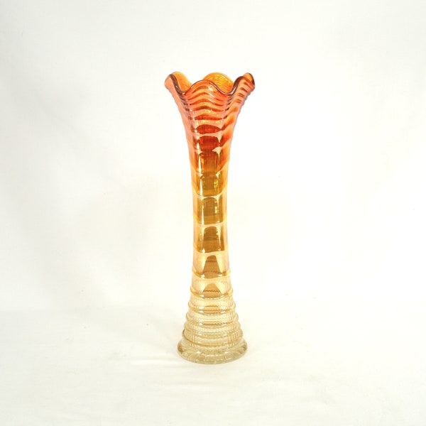 Vintage Flower Vase, Ripple Pattern, Marigold Opalescent, Carnival Swung Glass Art Vase, Mid Century, Imperial Glass Co.