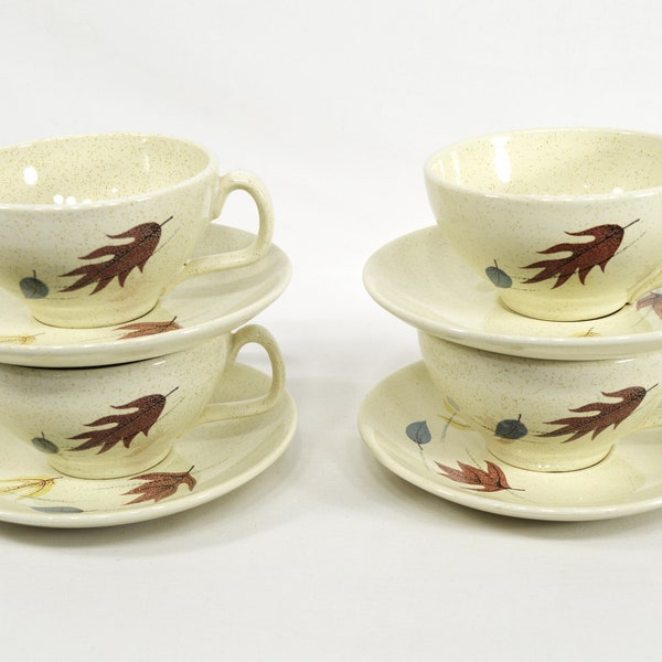 Vintage Cups and Saucers set of 4 Franciscan Autumn, Earthenware, Mid Century Dinnerware, Made in the USA.