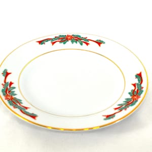 Vintage Dinner Plate, Christmas Poinsettia and Ribbons, Gold trim, Poinsettia and Ribbons by Fine China,