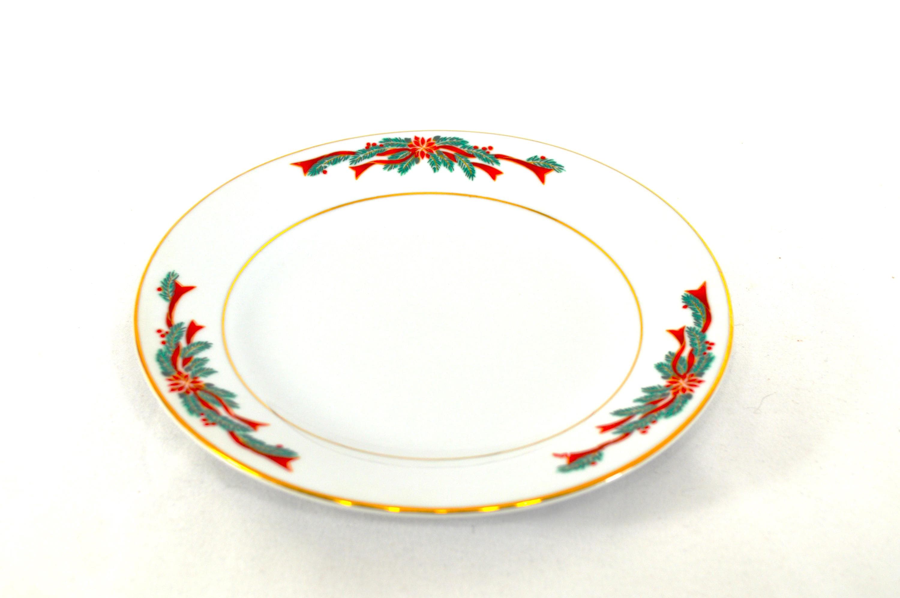 Vintage Tienshan Dinner Plate, Christmas Poinsettia and Ribbons