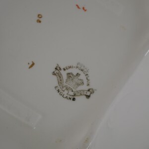 Close up of the makers mark on the bottom of the dish. Semi-Porcelain, England, Johnson Bro's