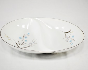 Vintage Royal Crest Divided Serving Bowl: 'Caprice' Blue Floral, Silver Trim