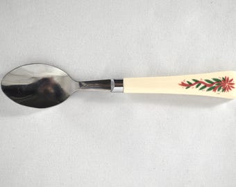 Vintage Fairfield Poinsettias and Ribbons Desert/Teaspoon, Eating utensil,