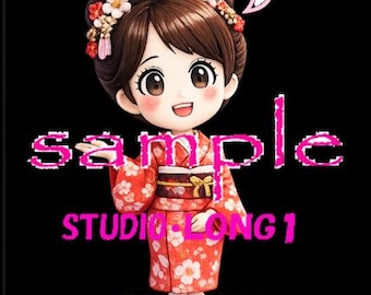 Edo Girl Illustration PNG – Kawaii Kimono Manga Icon (Digital Download)