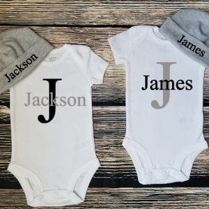 Monogram Twin Bodysuit, Personalized Twin Bodysuits, Matching Twin Set