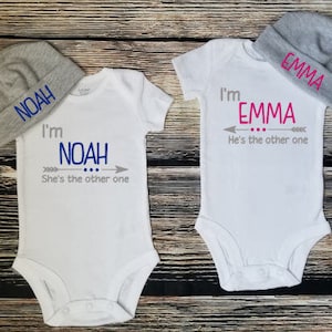 Personalized twin bodysuits, Matching twin bodysuits, Baby shower gift for twins, Twin coming home outfit