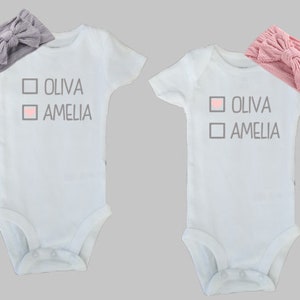 Twin Girl Personalized bodysuit, Matching twin bodysuit, Baby shower gift for twins, Twin coming home outfit