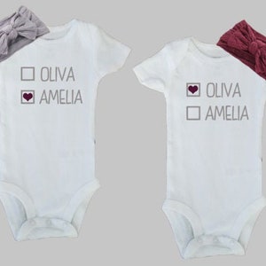 Twin Girl Personalized bodysuit, Matching twin bodysuit, Baby shower gift for twins, Twin coming home outfit