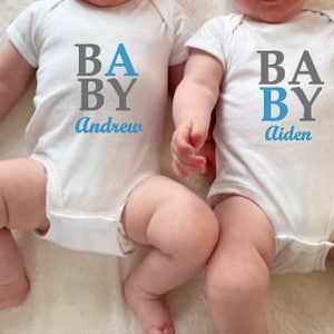 Twin BABY Set, Personalized twin bodysuit, Matching twin bodysuit, Baby shower gift for twins, Twin coming home outfit