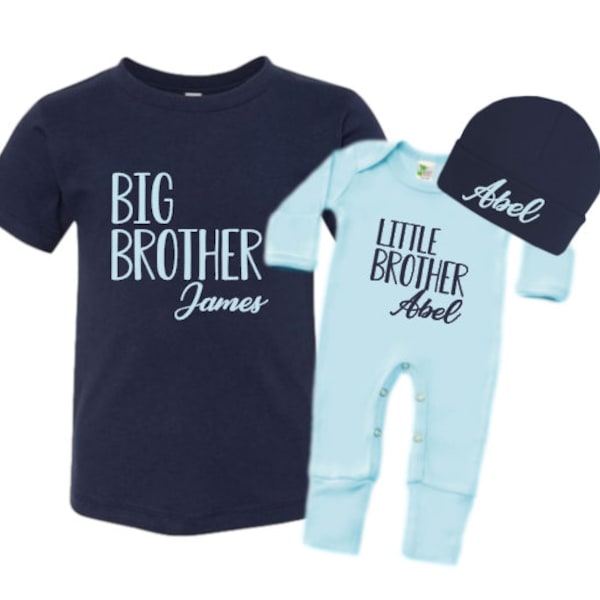 Big Brother Little Brother Shirt Set, Sibling matching shirts, Baby Shower Gift, Little Brother Romper Set, Personalized brother name set