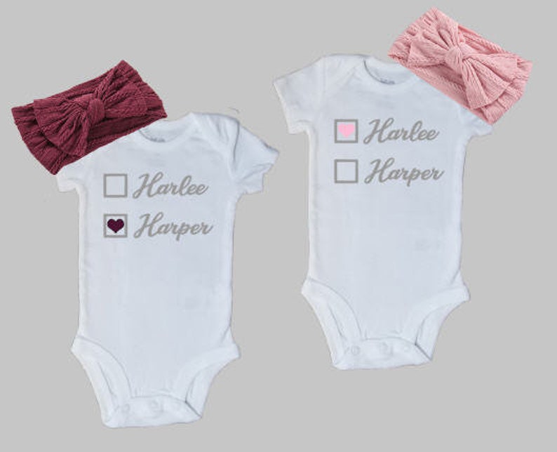 Twin Girl Personalized bodysuit, Matching twin bodysuit, Baby shower gift for twins, Twin coming home outfit image 1