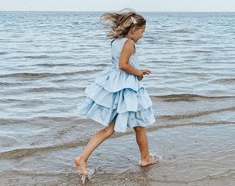 Robe bleue pour tout-petit, robe bleu ciel pour filles, tenue d’anniversaire fille 6, robe d’anniversaire 4 ans, robe tutu filles, robe anniversaire 7