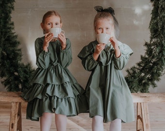 Holiday dress girl, green dress toddler girl, Holiday dress girl size 8, xmas dress girl, holiday clothing, Christmas outfit for girls