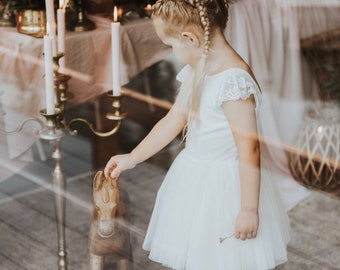 Bohemian girl dress &quot;MINI BALLERINA&quot;, holiday dress baby girl, toddler tutu dress, tulle flower girl dress, snowflake dress for toddler girl