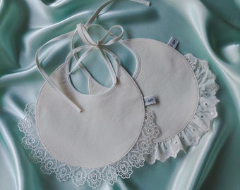 2 PC Ivory bib, english lace outfit, toddler bibs, bibs for babies, wedding flower girl bib, floral boho bib, baby girl bibs, boho lace bib