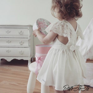 Boho flower girl dress, ivory bohemian boho dress, baby girl wedding dress, christening outfit, baptism dress, flower girl dress ivory lace