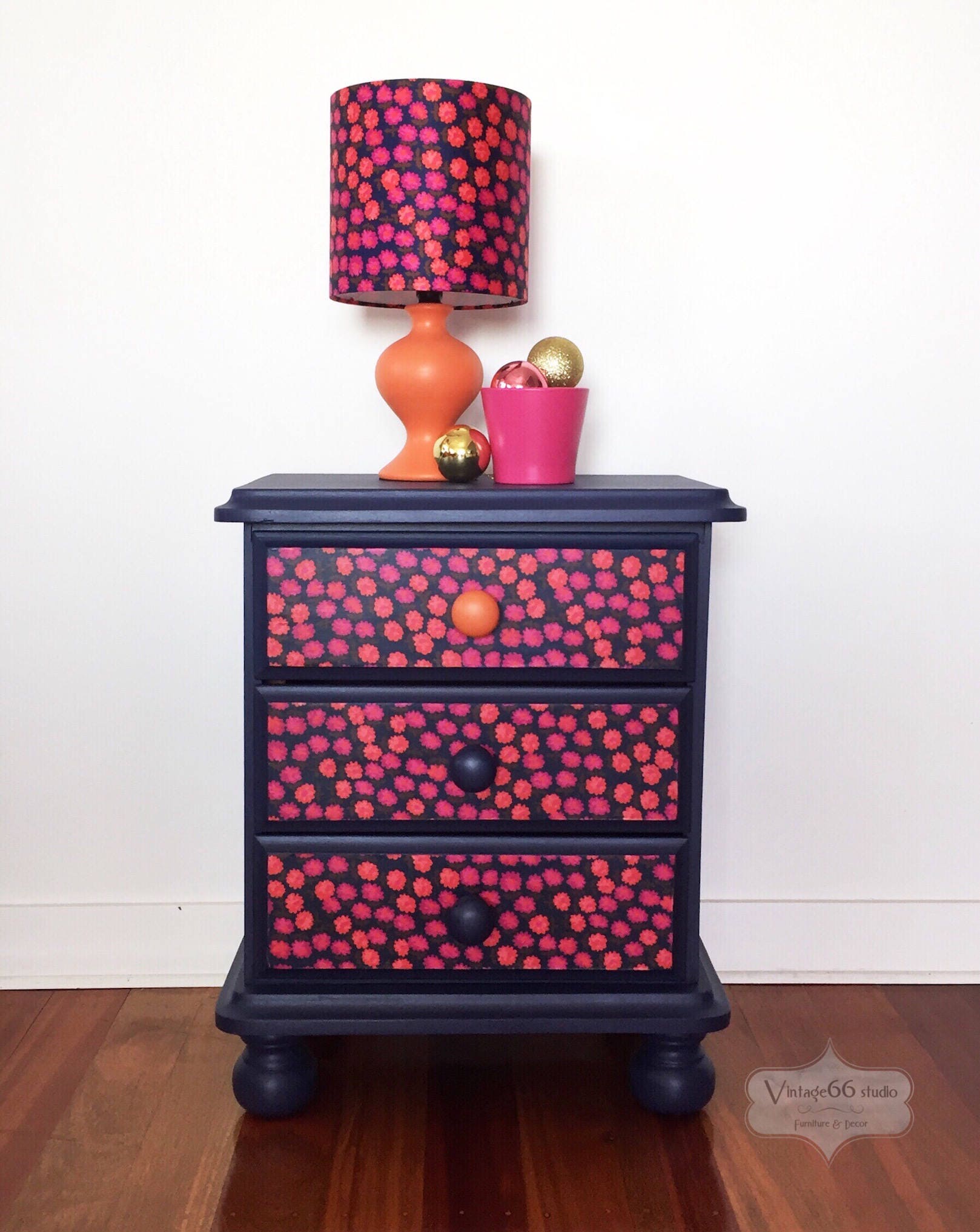 Royal Blue Bedside & Lamp Set Vintage Orange Pink Dark | Etsy