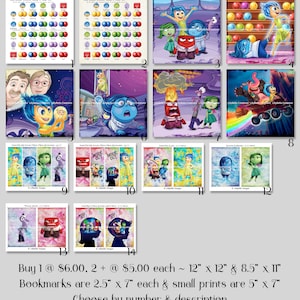 Inside Out ~ 8 Mixed Media Digital Art Prints  + 5&quot; x 7&quot;, 8 Bookmarks ~ Choice ~ Joy, Sadness, Disgust, Fear, Anger, Riley, Emotions, Pixar